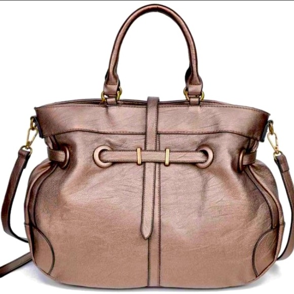 Vegan Leather Bronze Satchel Purse - Picture 1 of 3